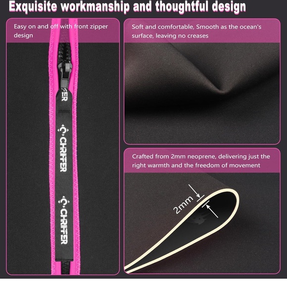 NWOT Kids Shorty Wetsuit 2mm Neoprene Front Zip, Pink Black, Size Small - Picture 5 of 12